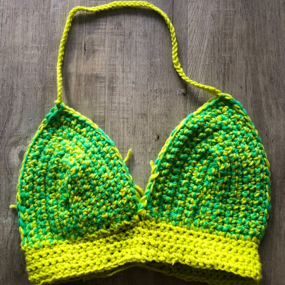 Green Crochet Lace up Bralette - Picture 1 of 3